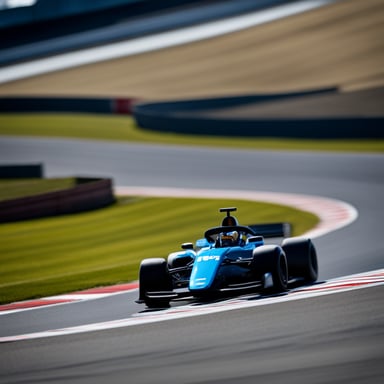 Go Blue Gopher in a Formula 1 car driving on the circuit of Zandvoort on a sunny day, seen from above.