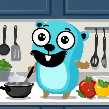 A multitasking go blue gopher in the kitchen