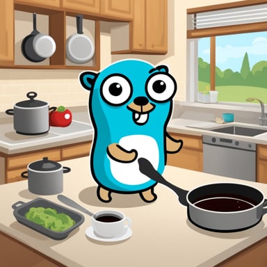 A multitasking go blue gopher in the kitchen