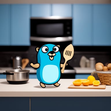 A multitasking go blue gopher in the kitchen