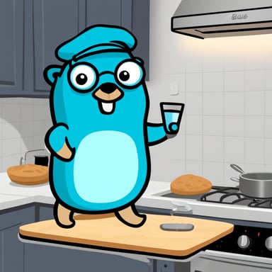 A multitasking go blue gopher in the kitchen