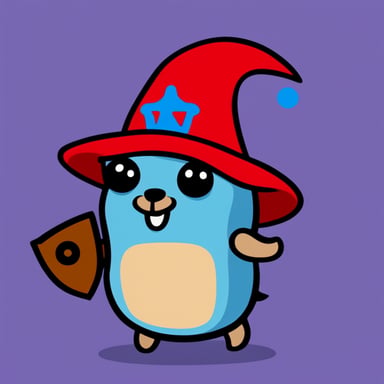 Go Blue Gopher with red hat and shield