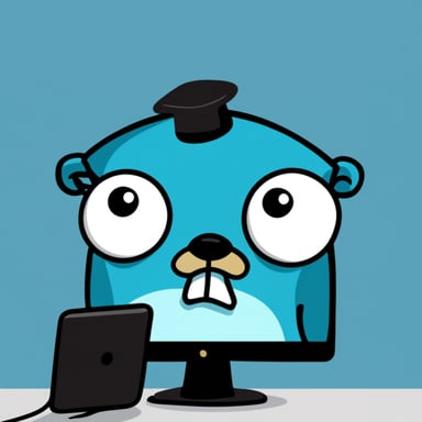 Go Blue Gopher behind computer with a perplexed face.