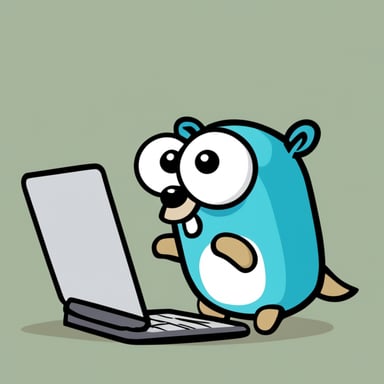 Go Blue Gopher behind computer with a perplexed face.