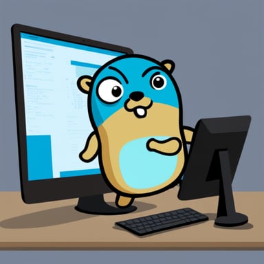 Go Blue Gopher behind computer with a perplexed face.