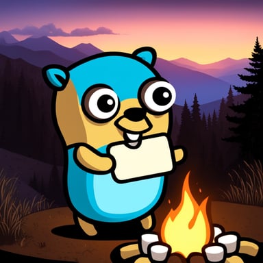Go Blue Gopher in New Zealand by campfire roasting marshmallows.