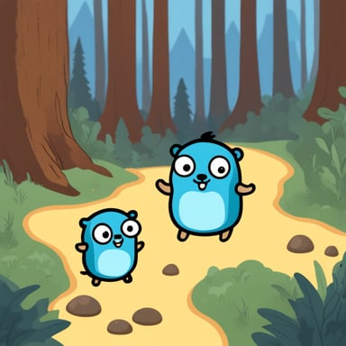 Go Blue Gopher in the forest with friends.