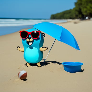 Go blue gopher enjoys a day at the beach.