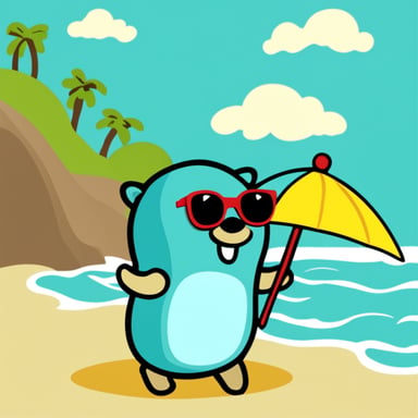 Go blue gopher enjoys a day at the beach.