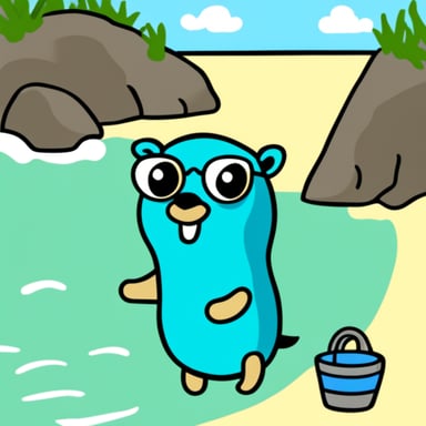 Go blue gopher enjoys a day at the beach.