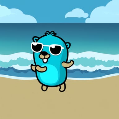 Go blue gopher enjoys a day at the beach.