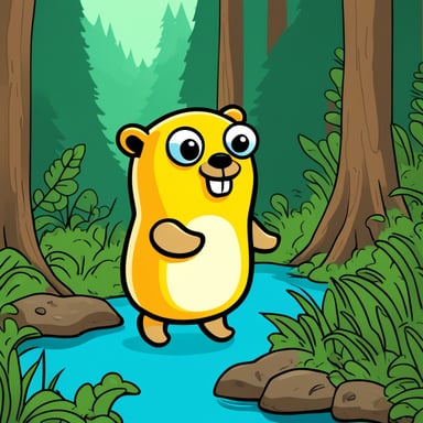 Go blue gopher in the forest, exploring its surroundings and searching for adventure.