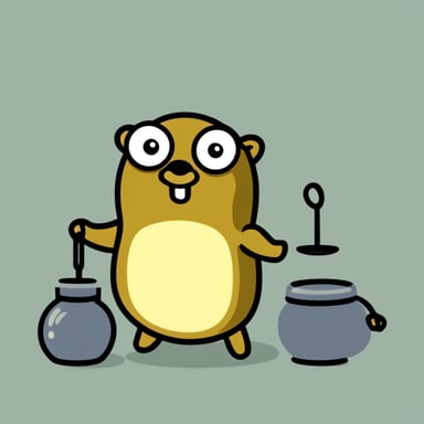 A go blue gopher that looks like he means business and is balancing a lot of things at once, like spinning plates.