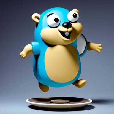 A go blue gopher that looks like he means business and is balancing a lot of things at once, like spinning plates.