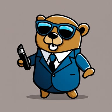 Go Blue Gopher in cartoon style, depicted as a businessman with sunglasses.
