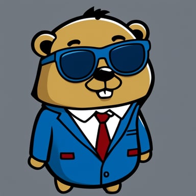 Go Blue Gopher in cartoon style, depicted as a businessman with sunglasses.