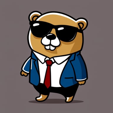 Go Blue Gopher in cartoon style, depicted as a businessman with sunglasses.