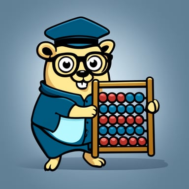 Go Blue Gopher in cartoon style, depicted as a nerd with eye glasses using an abacus.