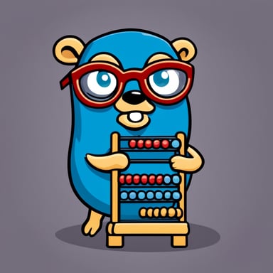 Go Blue Gopher in cartoon style, depicted as a nerd with eye glasses using an abacus.