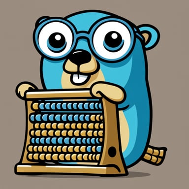 Go Blue Gopher in cartoon style, depicted as a nerd with eye glasses using an abacus.