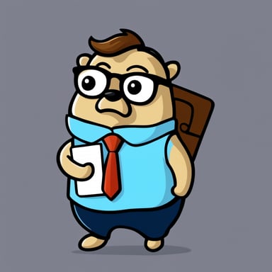 Go Blue Gopher in cartoon style is depicted as a nerd with eyeglasses doing accounting, looking very upset.