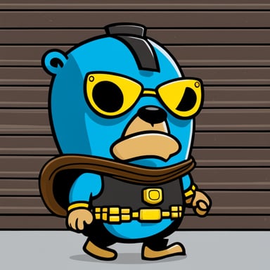 Go Blue Gopher in cartoon style is depicted as Judge Dredd, complete with the iconic helmet that covers the top half of the face.