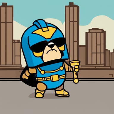 Go Blue Gopher in cartoon style is depicted as Judge Dredd, complete with the iconic helmet that covers the top half of the face.