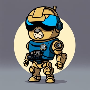 Go Blue Gopher as Robocop in cartoon style is depicted with the iconic helmet that covers the top half of the face.