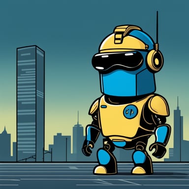 Go Blue Gopher as Robocop in cartoon style is depicted with the iconic helmet that covers the top half of the face.