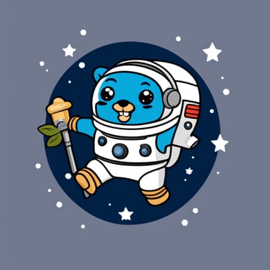 Go Blue Gopher in cartoon style is depicted as an astronaut.