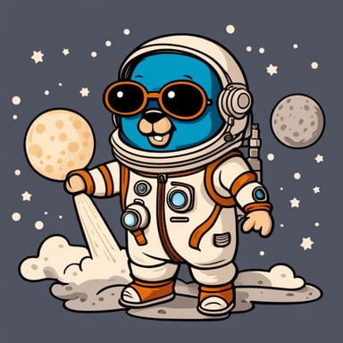 Go Blue Gopher in cartoon style is depicted as an astronaut.
