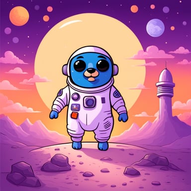 Go Blue Gopher in cartoon style is depicted as an astronaut.