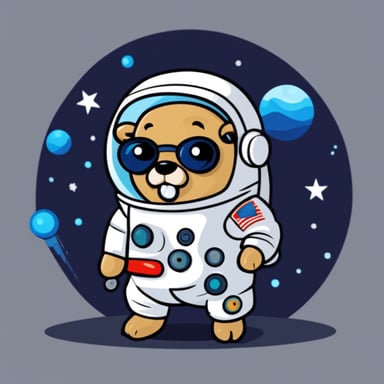 Go Blue Gopher in cartoon style is depicted as an astronaut.
