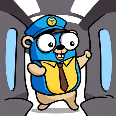 Go Blue Gopher as a bus driver in cartoon style.