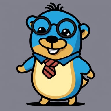 Go Blue Gopher, in cartoon style, depicted wearing a tie-dye shirt.