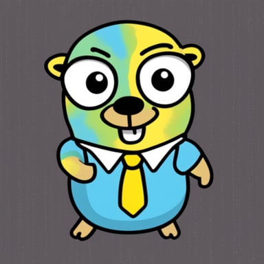 Go Blue Gopher, in cartoon style, depicted wearing a tie-dye shirt.
