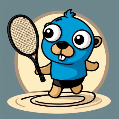 Go Blue Gopher in cartoon style as a badminton player with shuttle.
