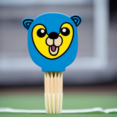 The face of Go Blue Gopher is depicted on a badminton shuttlecock.