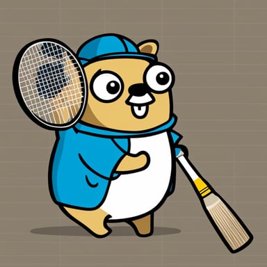 The face of Go Blue Gopher depicted in a 2D cartoon style on a badminton shuttlecock.