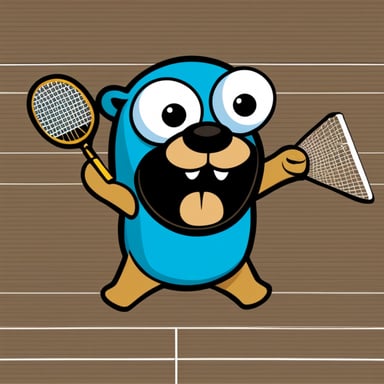 The face of Go Blue Gopher depicted in a 2D cartoon style on a badminton shuttlecock.