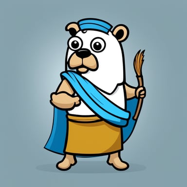 A go blue gopher depicted in a 2D cartoon style as the Greek god of air in a white toga.