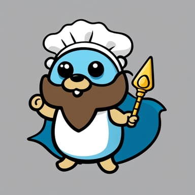 A go blue gopher depicted in a 2D cartoon style as the Greek god of air in a white toga.
