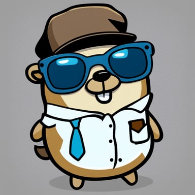 A go blue gopher depicted in a 2D cartoon style as a nerdy system administrator, wearing eyeglasses, a white shirt with a pocket protector.