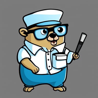 A go blue gopher depicted in a 2D cartoon style as a nerdy system administrator, wearing eyeglasses, a white shirt with a pocket protector.