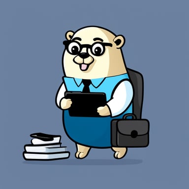 A go blue gopher depicted in a 2D cartoon style as a nerdy system administrator, wearing eyeglasses, a white shirt with a pocket protector.