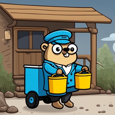 A go blue gopher depicted in a 2D cartoon style as a milkman.