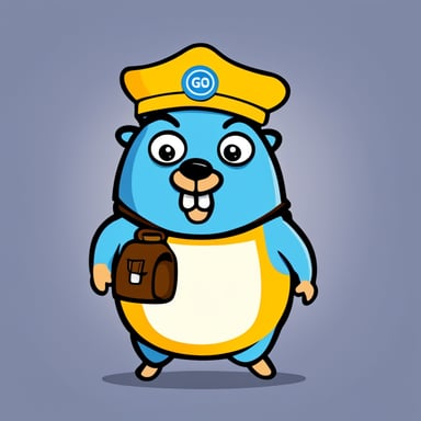 A go blue gopher depicted in a 2D cartoon style as a milkman.