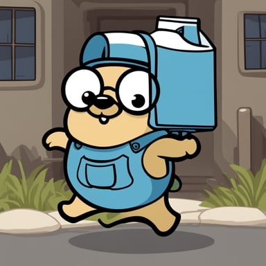 A go blue gopher depicted in a 2D cartoon style as a milkman.