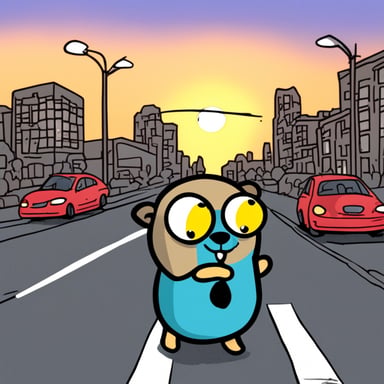Go Blue Gopher waits at a traffic light.
