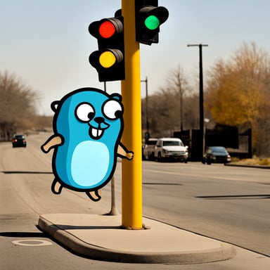 Go Blue Gopher waits at a traffic light.